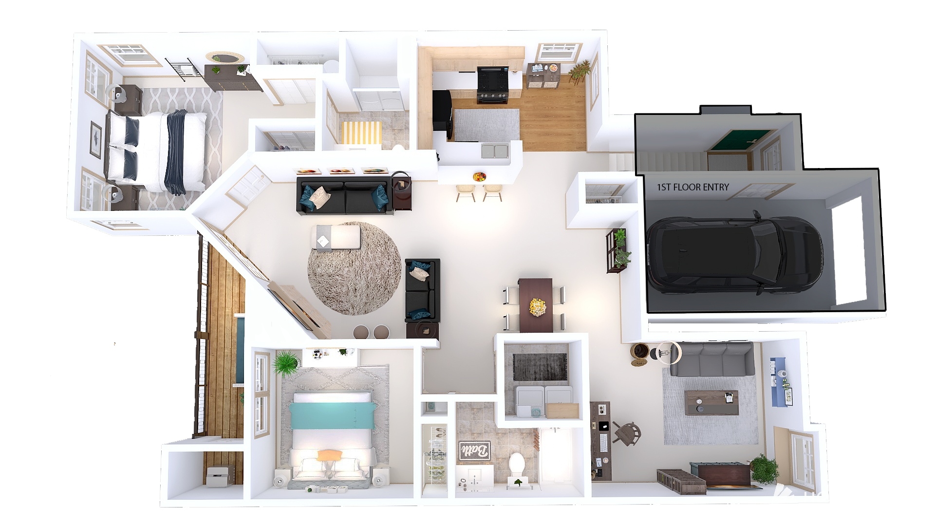 Floor plan for 2 beds, 2 baths, 1500 sqft